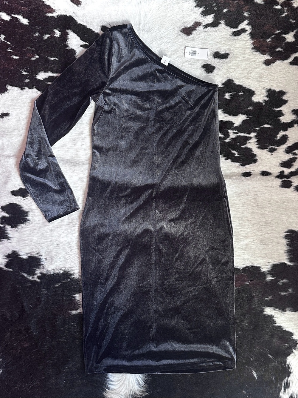 NWT Old Navy Charcoal Gray Black Velvet Bodycon One Shoulder Dress Size Medium